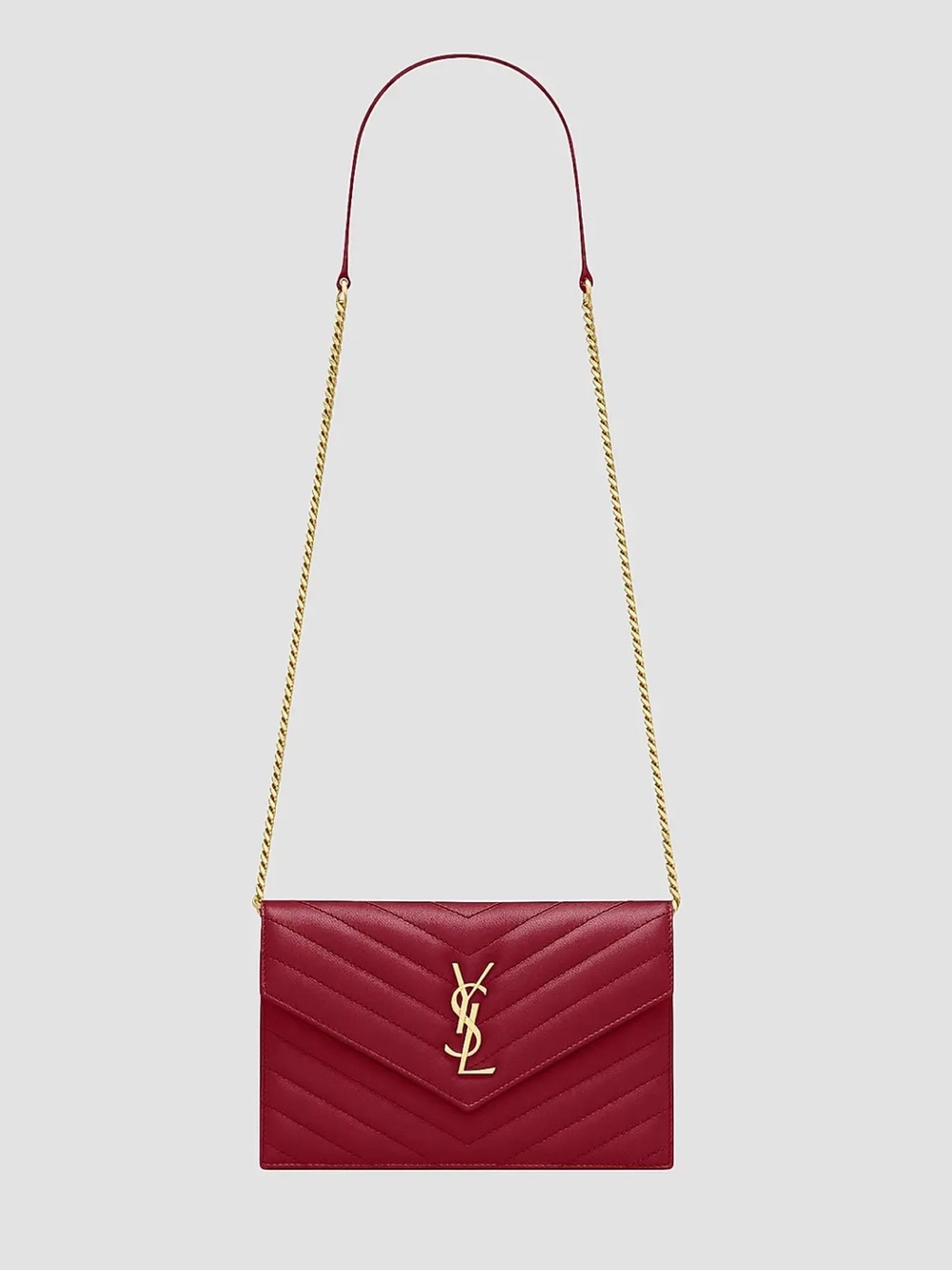 YSL Saint Laurent Cassandre Envelope Chain Wallet red